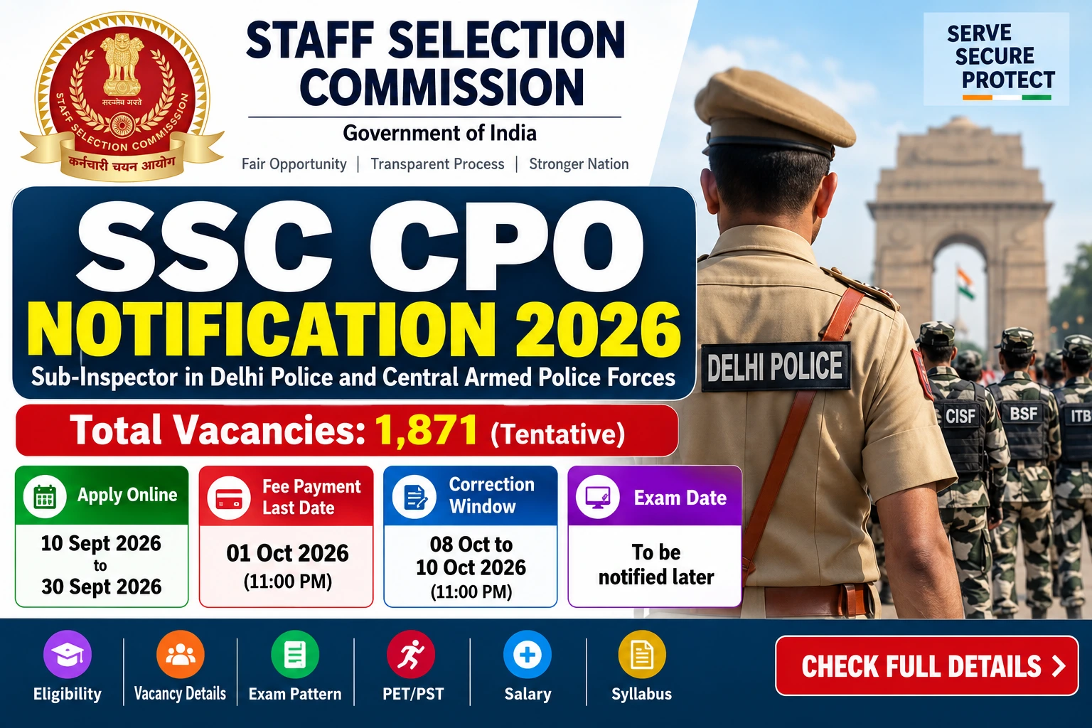 SSC CPO Notification 2026 Out: 1,871 Vacancies, Apply Online, Eligibility, Exam Pattern & Full Details