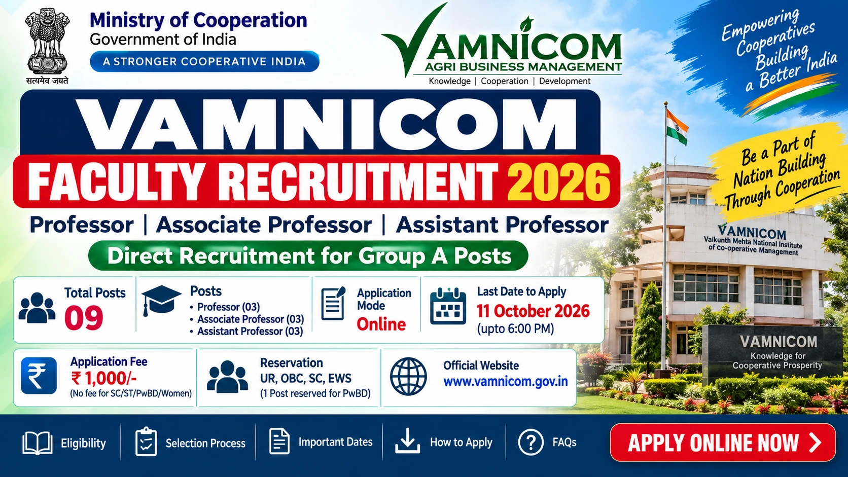 VAMNICOM Faculty Recruitment 2026: 9 Posts, Eligibility, Salary & Apply Online