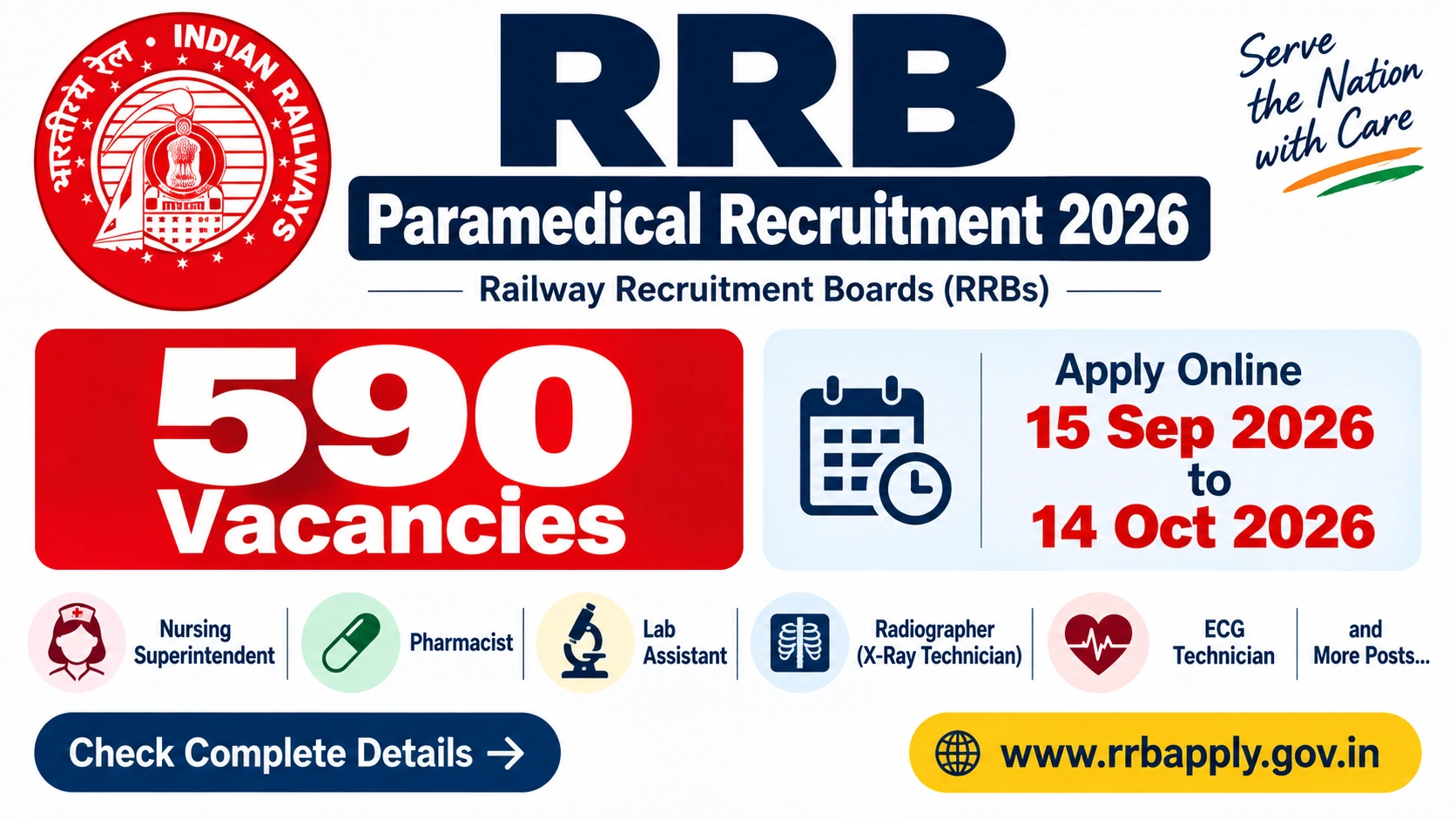 RRB Paramedical Recruitment 2026 590 Vacancies Nursing Pharmacist Lab Assistant