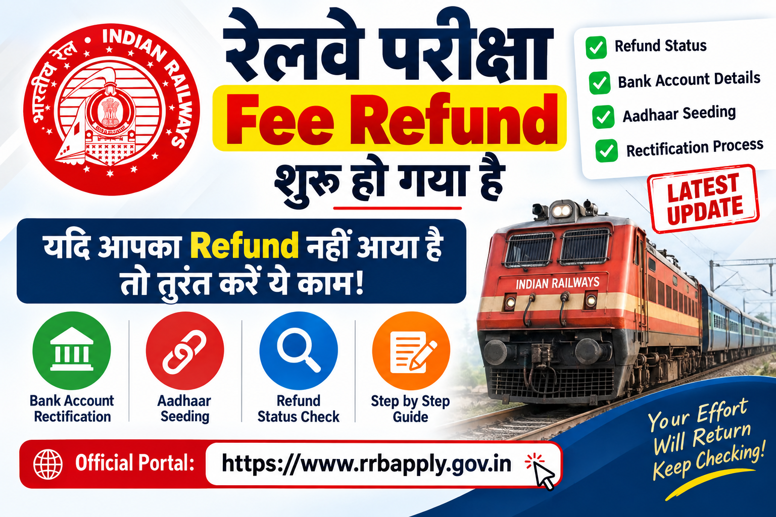 Railway Exam Fee Refund 2026: Refund Started, Update Bank Details