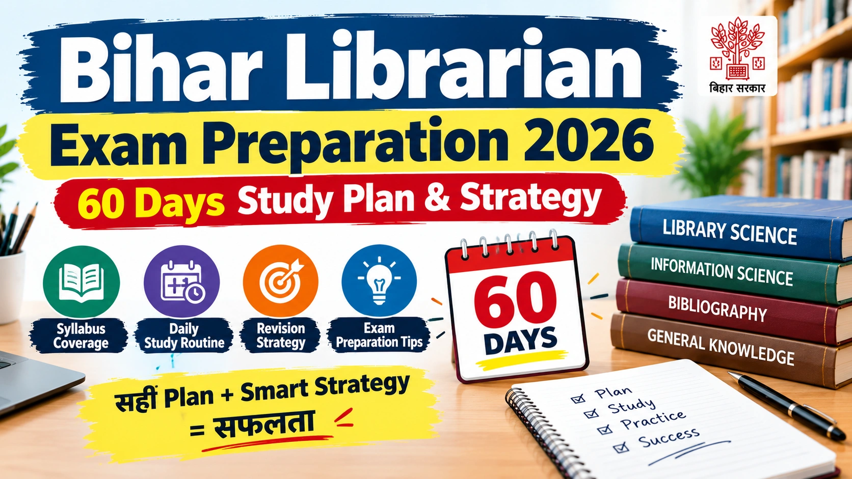 Bihar Librarian Exam Preparation 2026: 60 Days Study Plan & Strategy