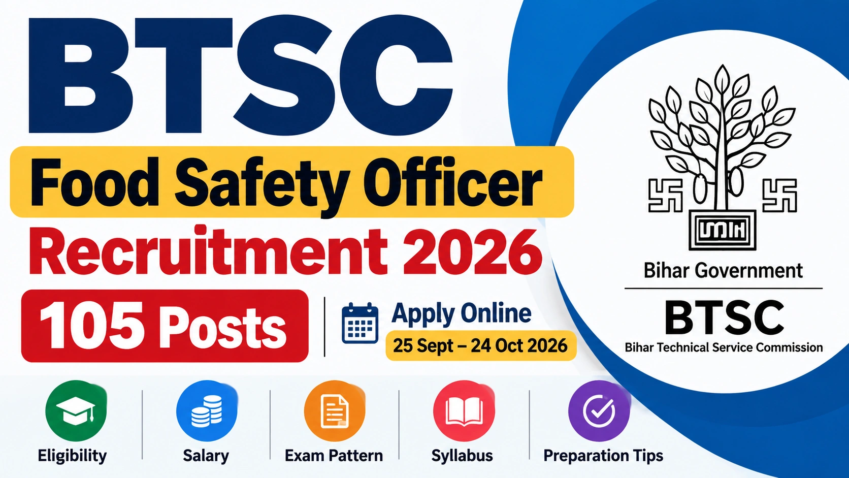 BTSC Food Safety Officer Recruitment 2026: 105 Posts, Eligibility, Salary, Exam Pattern & Preparation