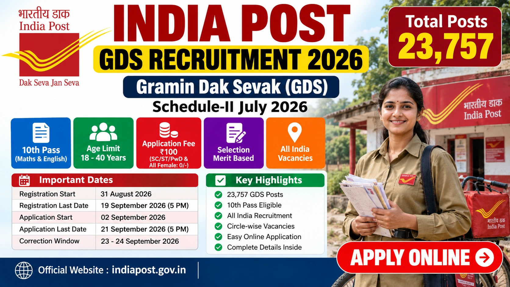 India Post GDS Recruitment 2026: 23,757 Posts, Apply Online